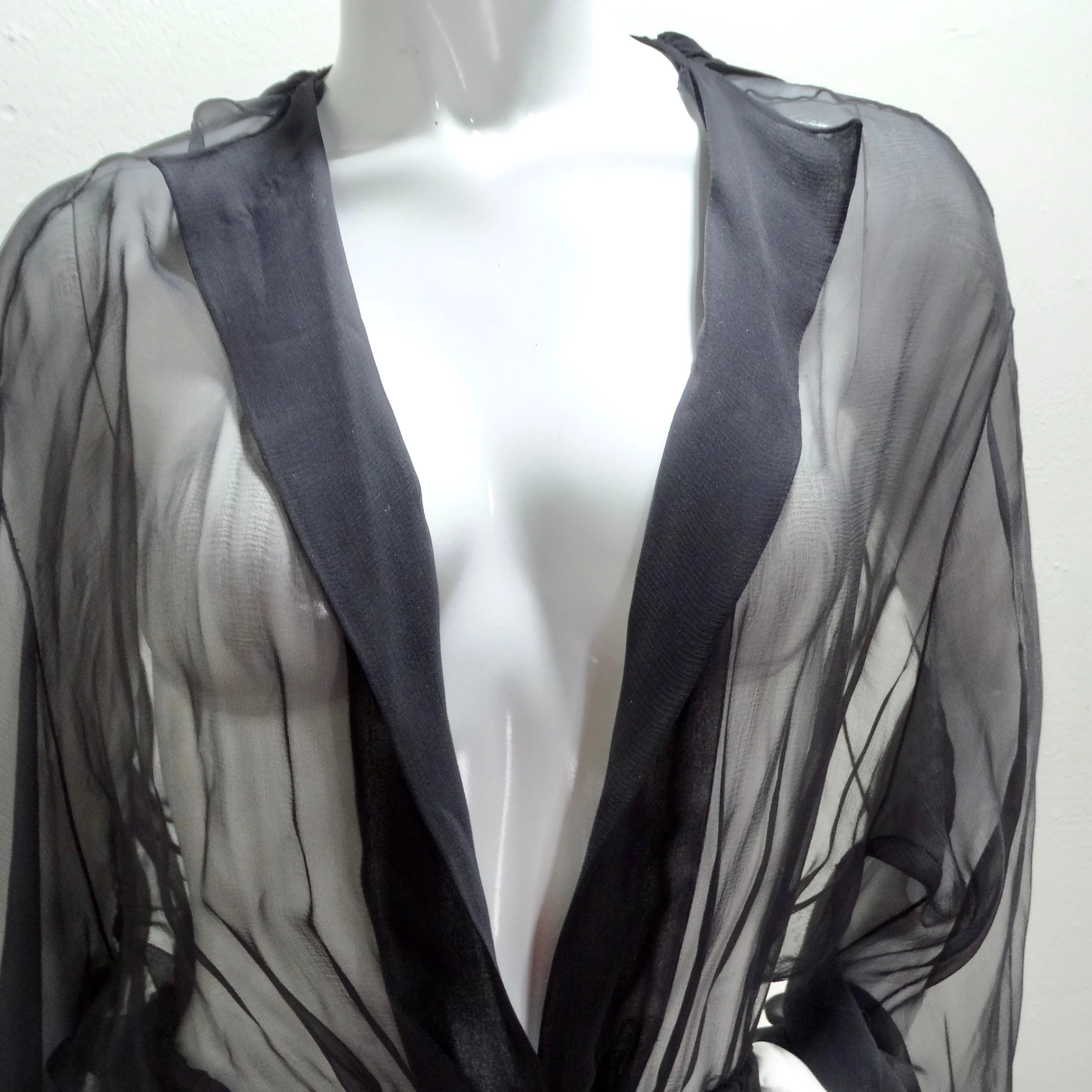 1980s Sheer Silk Hooded Robe