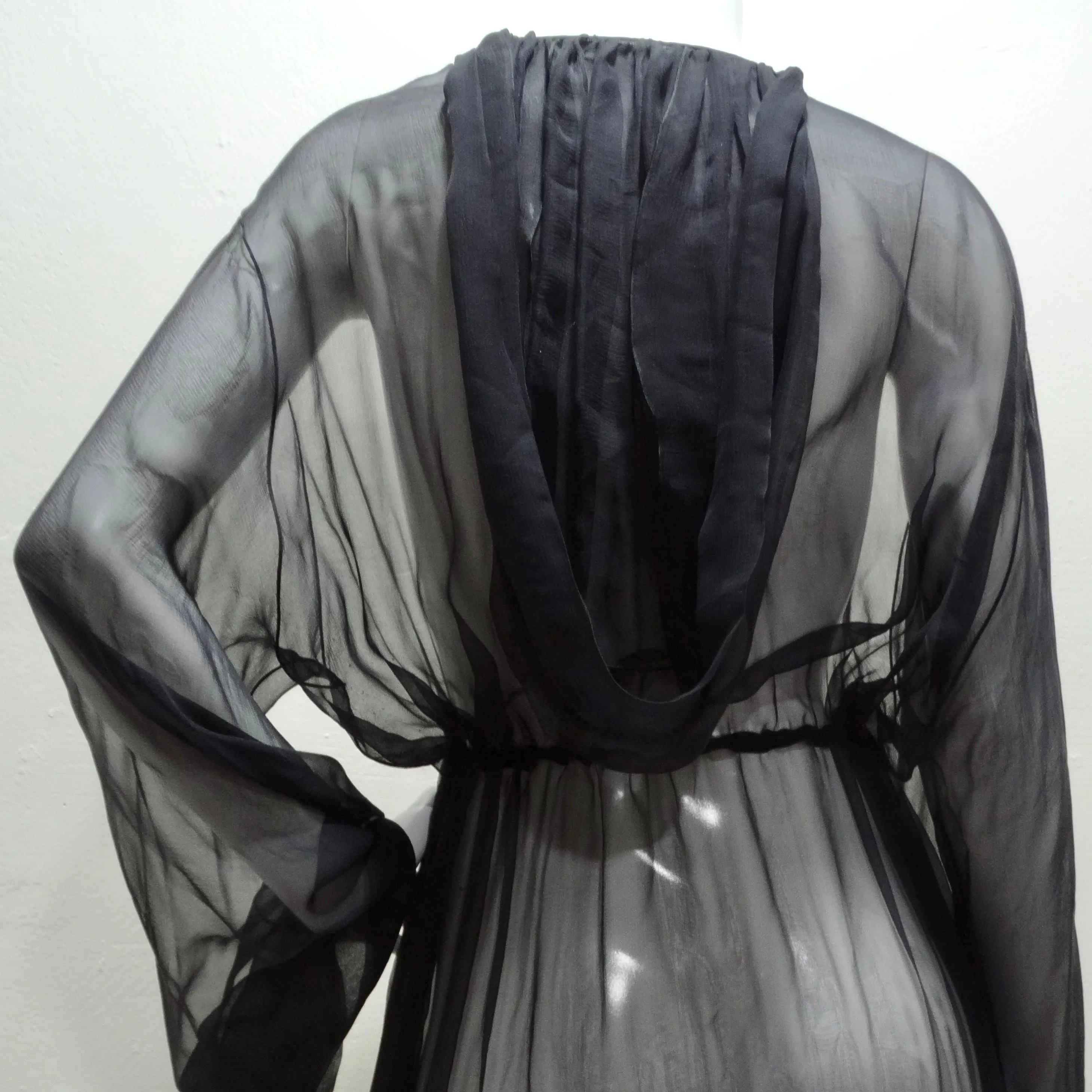 1980s Sheer Silk Hooded Robe