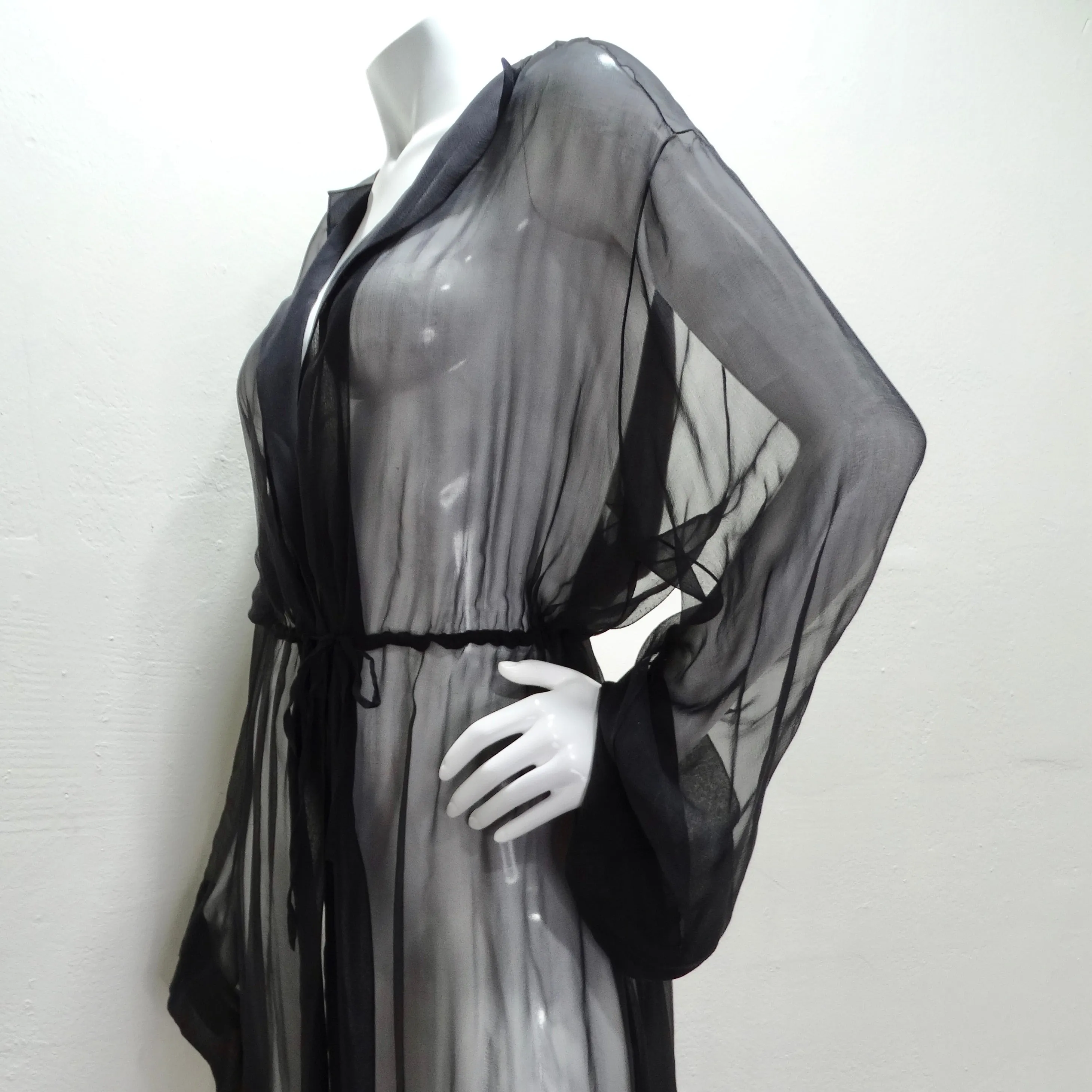 1980s Sheer Silk Hooded Robe