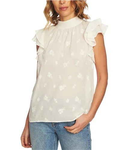 1.State Womens Embroidered Flutter Sleeve Ruffled Blouse