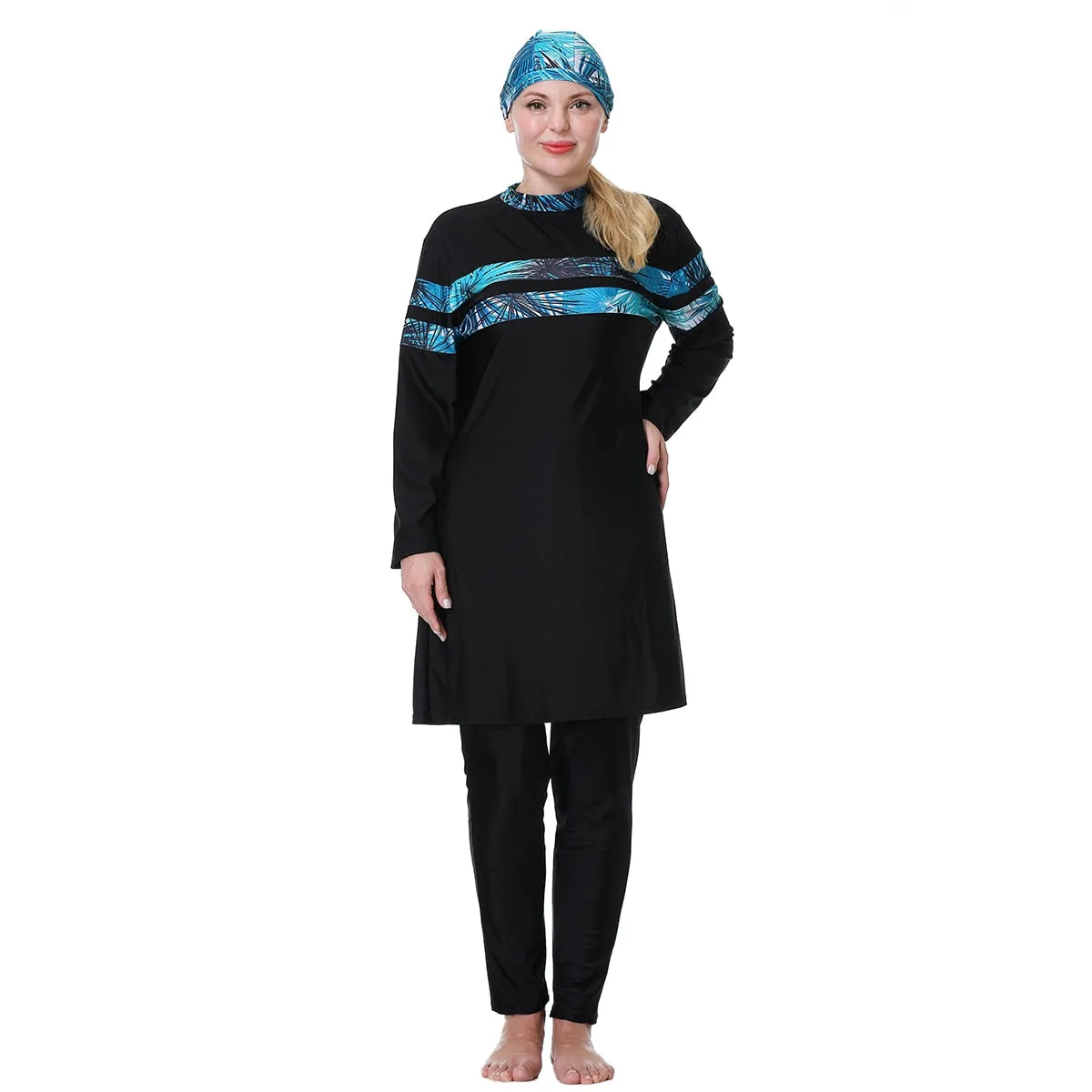 3XL-8XL Muslim Lady Printing Long Sleeves Round Collar