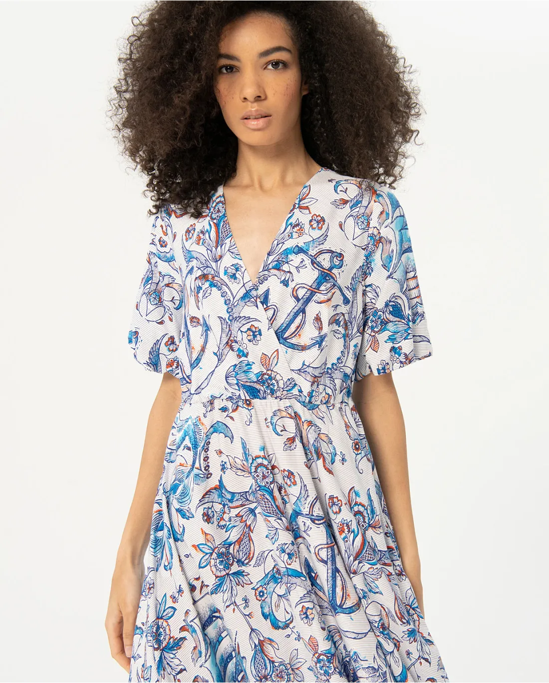 723- Short Sleeve Long Printed Dress- Surkana