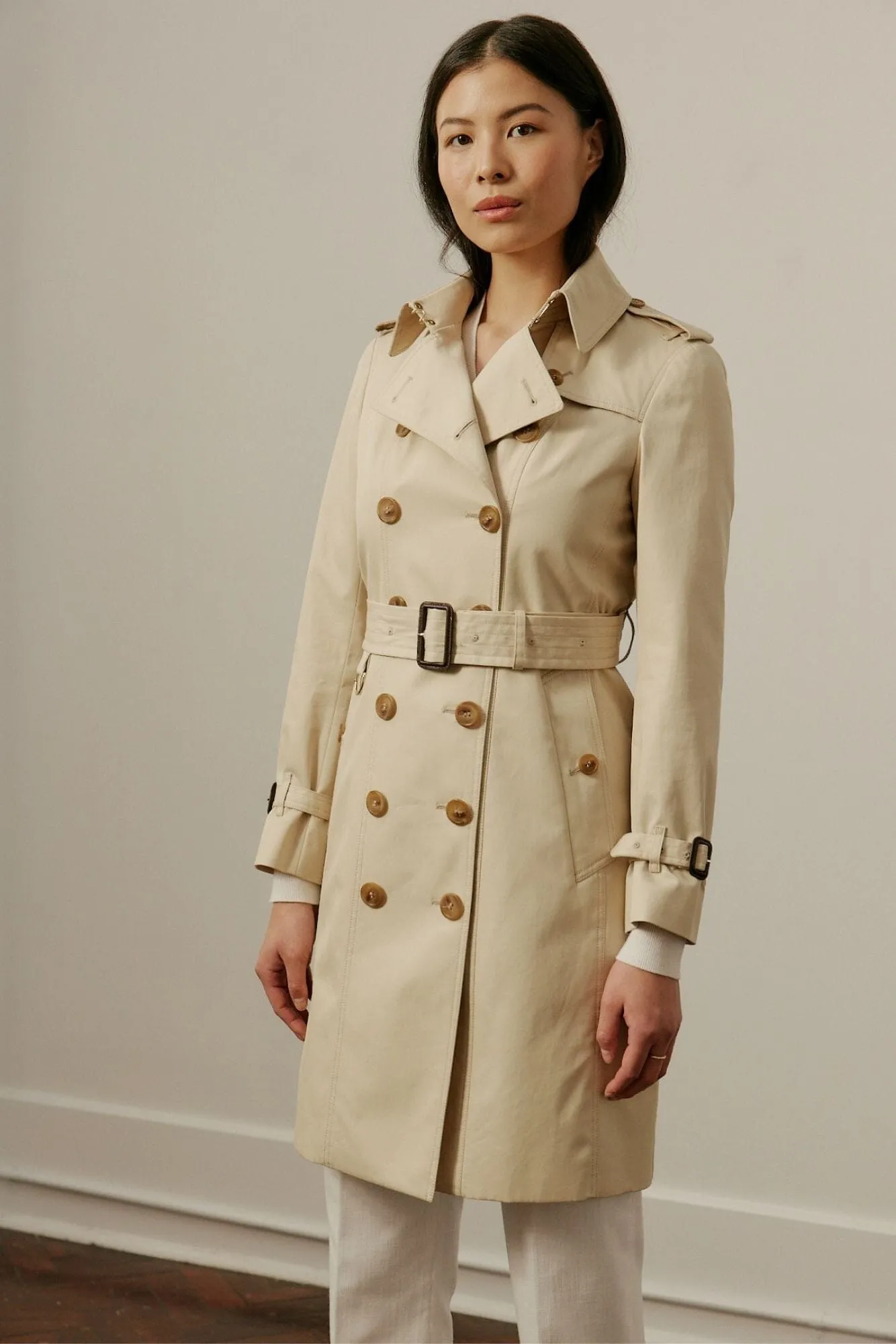 Abbey (Mid) Trench Coat - Sand Cotton Gabardine