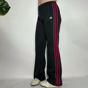 Adidas vintage y2k low waisted hot pink and black wide leg flared track pants stretchy tracksuit bot-