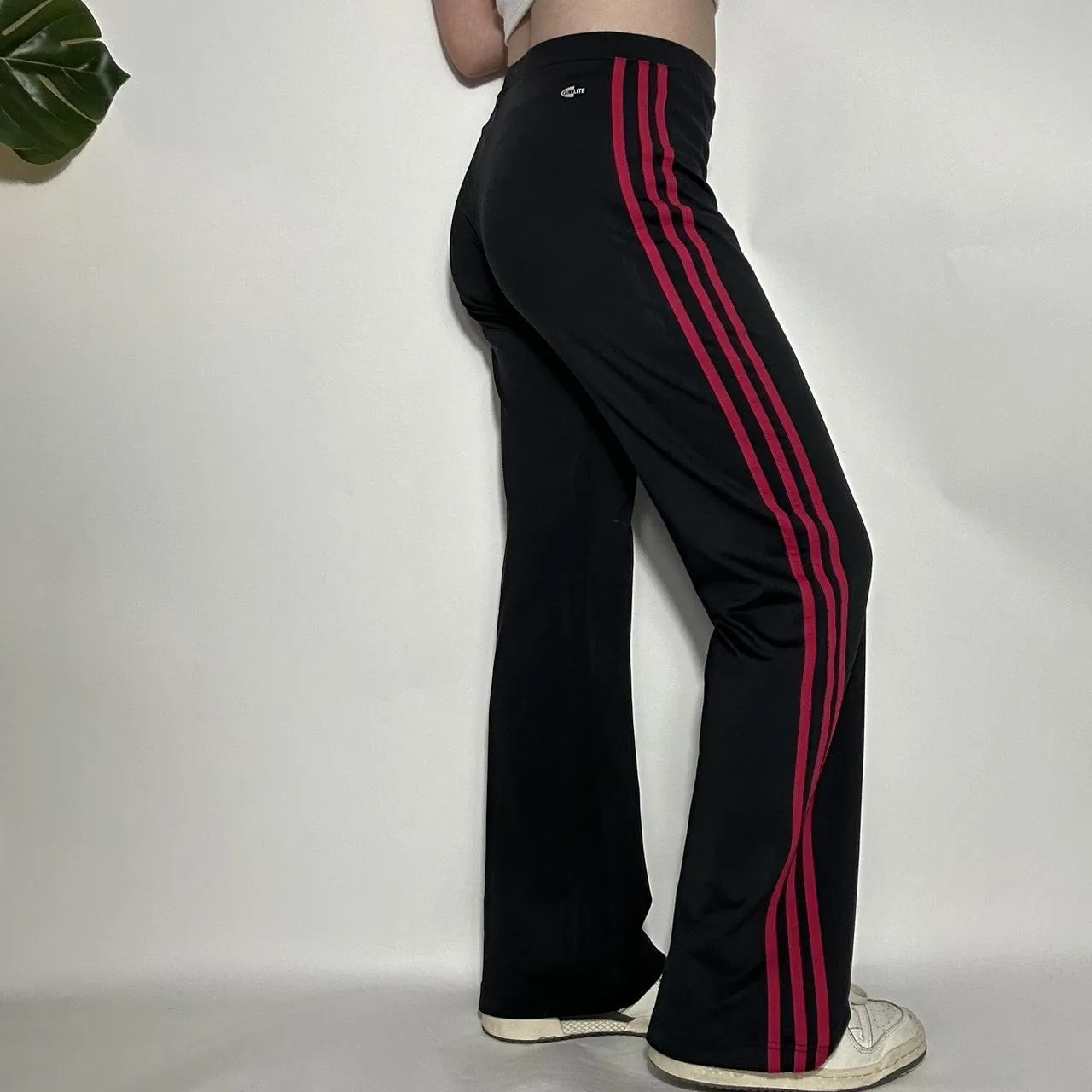 Adidas vintage y2k low waisted hot pink and black wide leg flared track pants stretchy tracksuit bot-