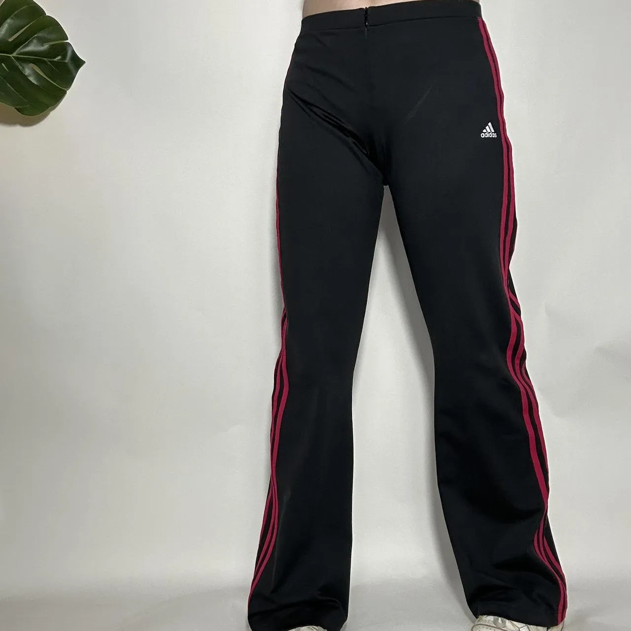 Adidas vintage y2k low waisted hot pink and black wide leg flared track pants stretchy tracksuit bot-