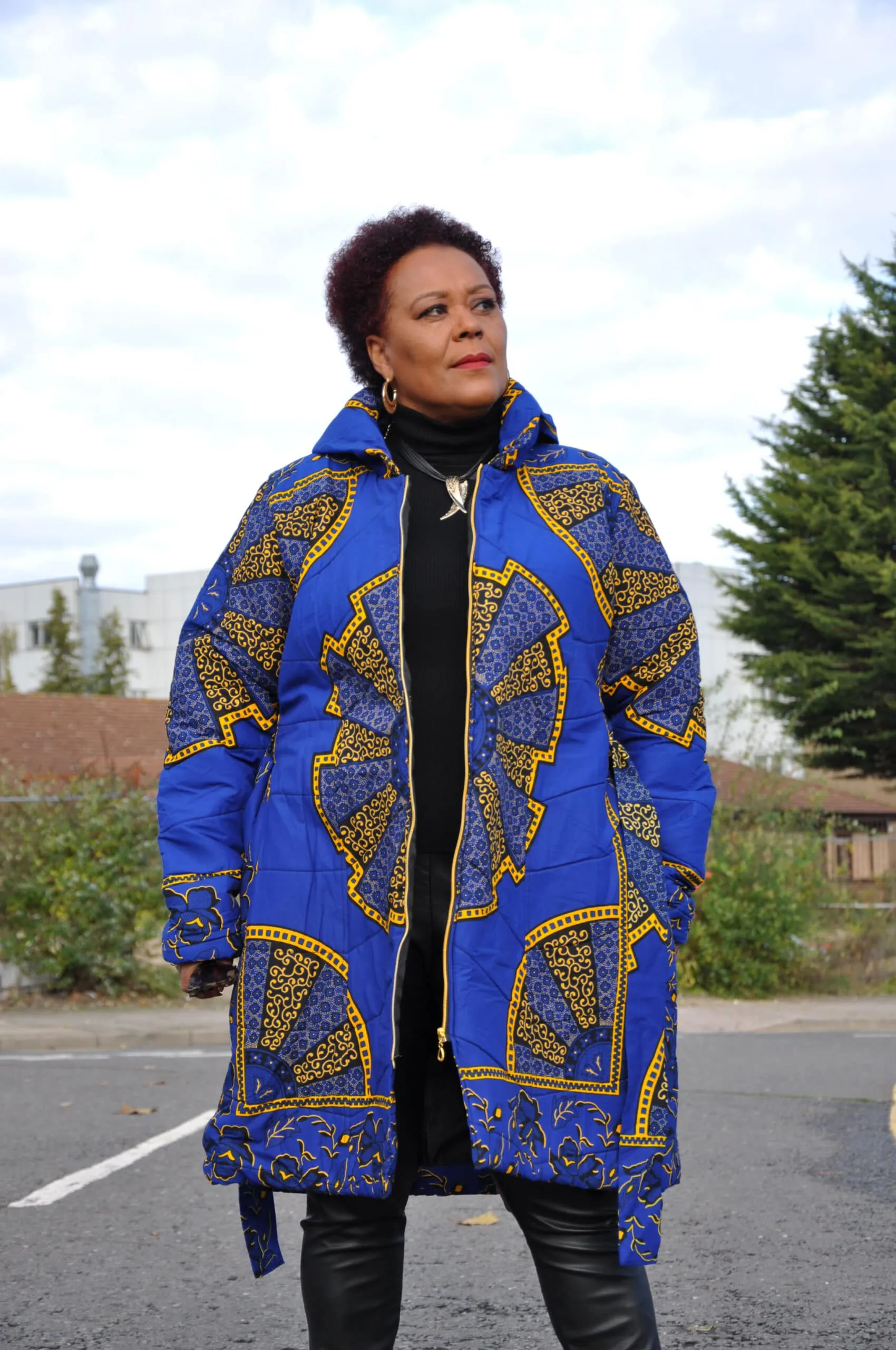 Akufo Blue & Gold Ankara Puffer Coat - African Clothing Store | JT Aphrique