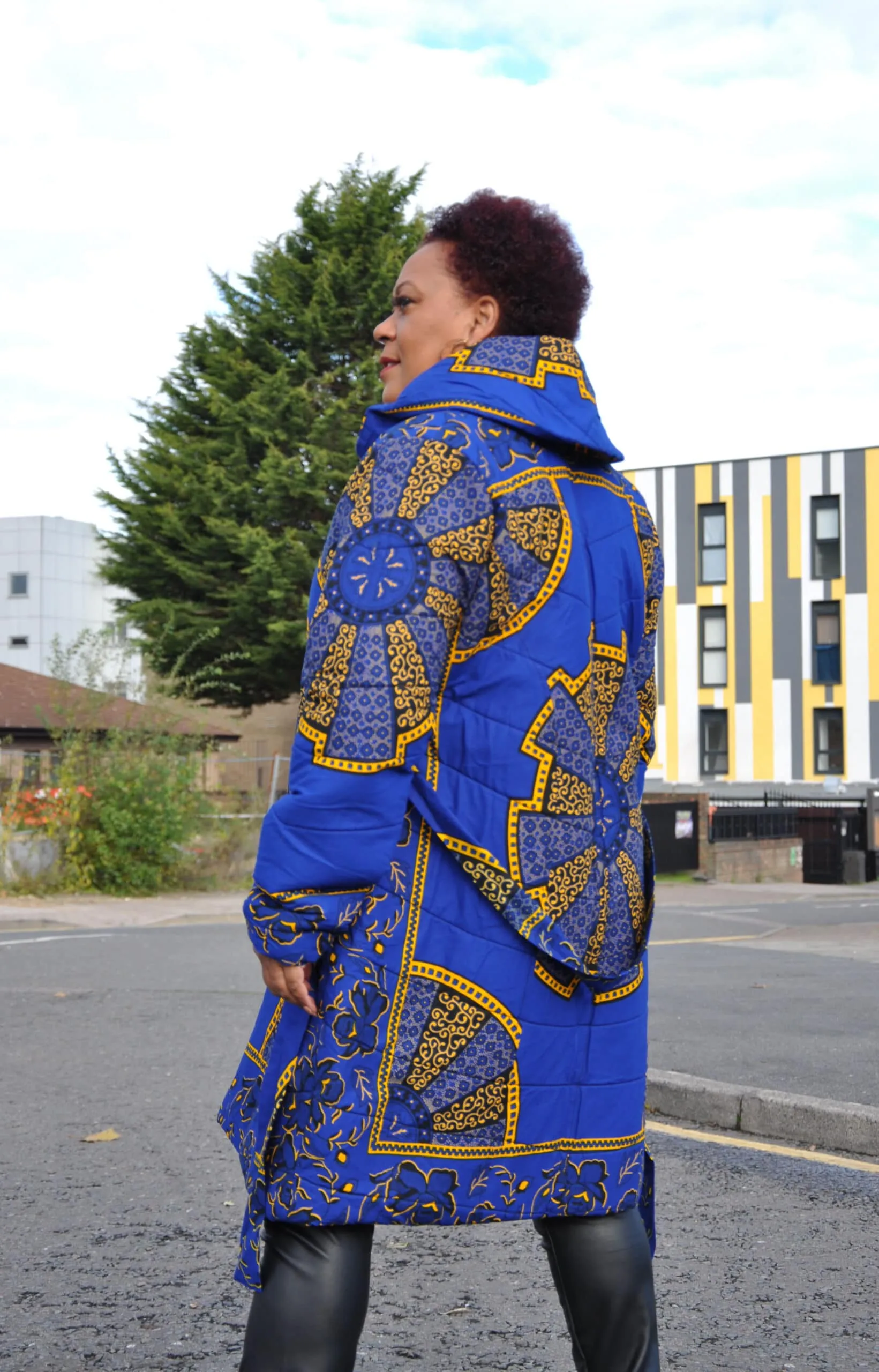 Akufo Blue & Gold Ankara Puffer Coat - African Clothing Store | JT Aphrique