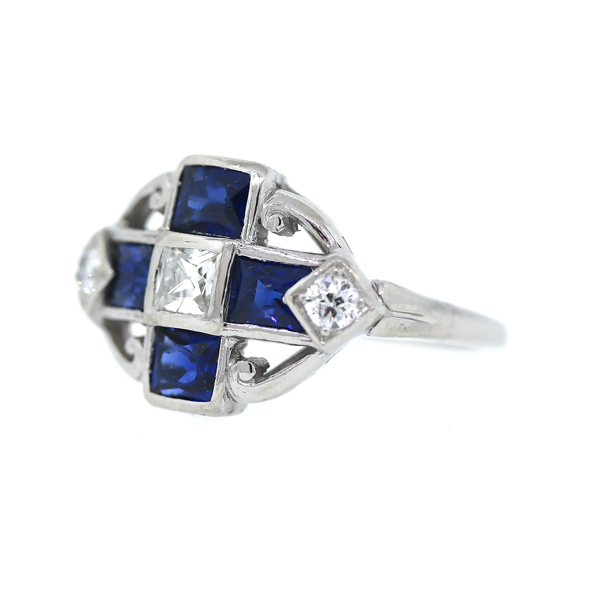 Antique Swiss Cut Sapphire and Diamond Ring