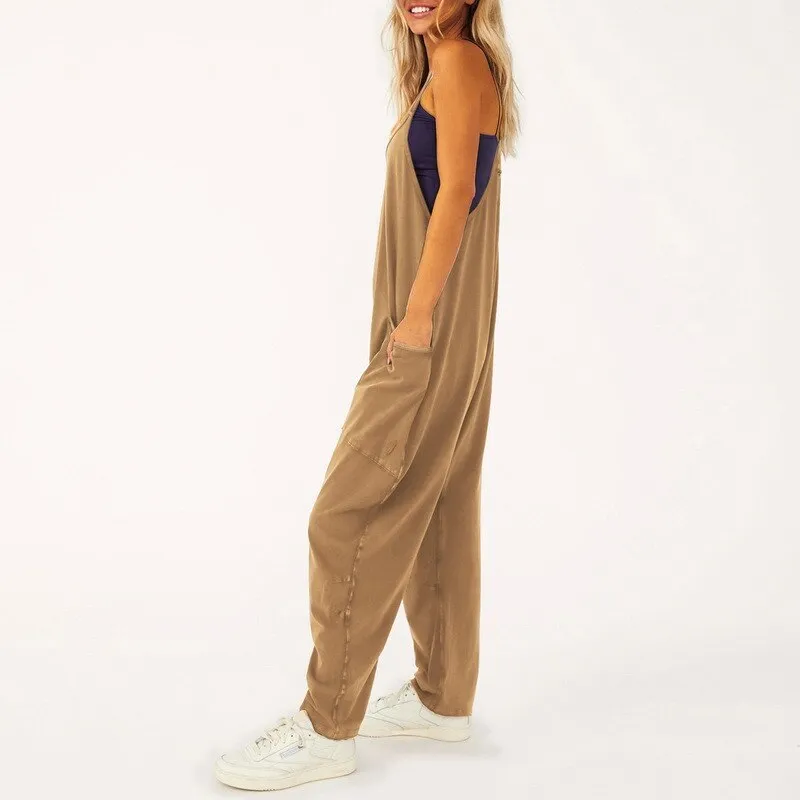 Ashore Shop Woman Casual Jumpsuit Women Casual Loose Long Bib Pants Wide Leg 2 Zipper Jumpsuits Baggy Rompers Overalls With Pock