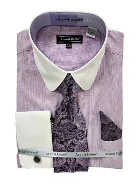 AVANTI UOMO MONOTONE GLEN CHECK ROUND WHITE COLLAR & CUFF DN131M LAVENDER