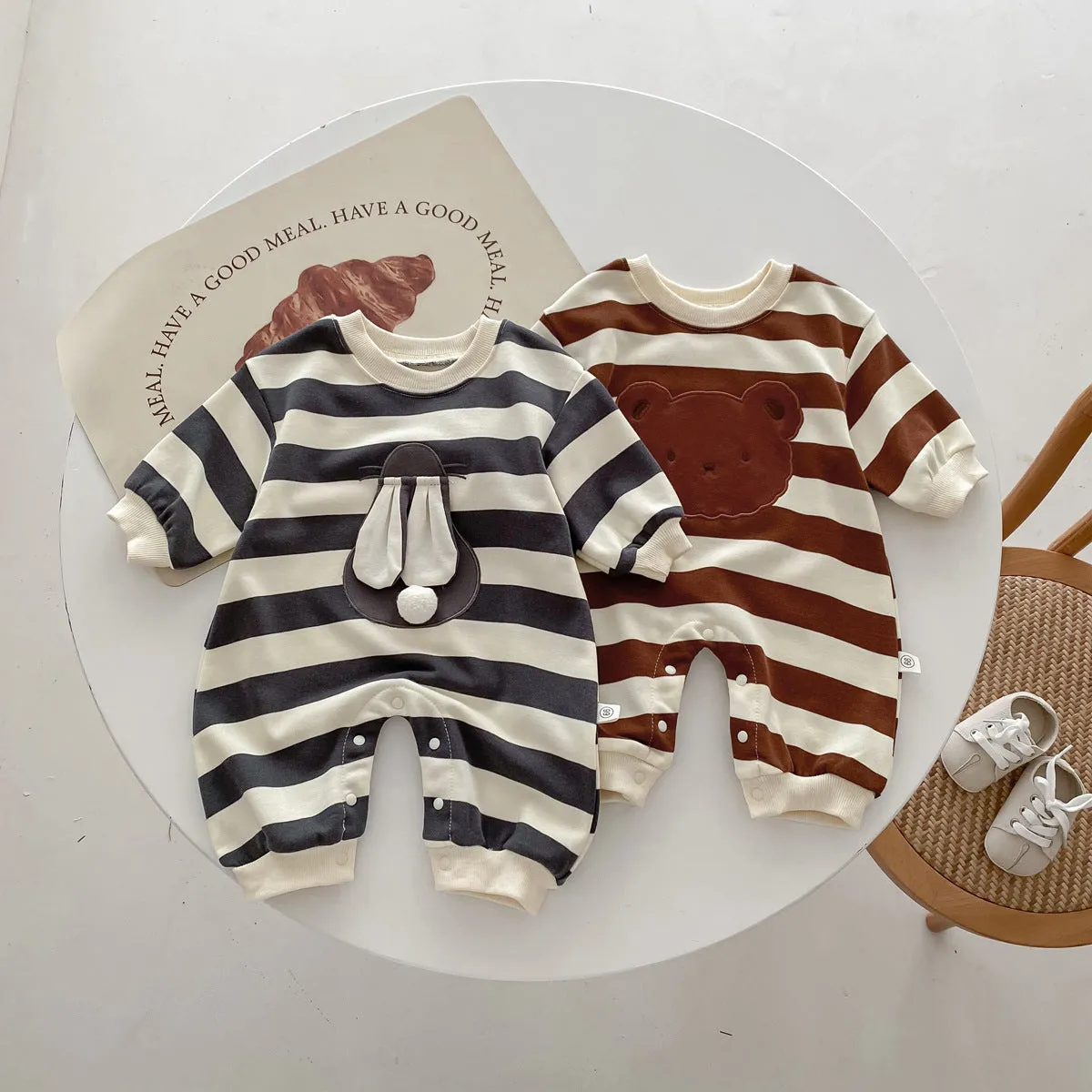 Baby Girls Boys Striped Cartoon Jumpsuits Wholesale 23101989