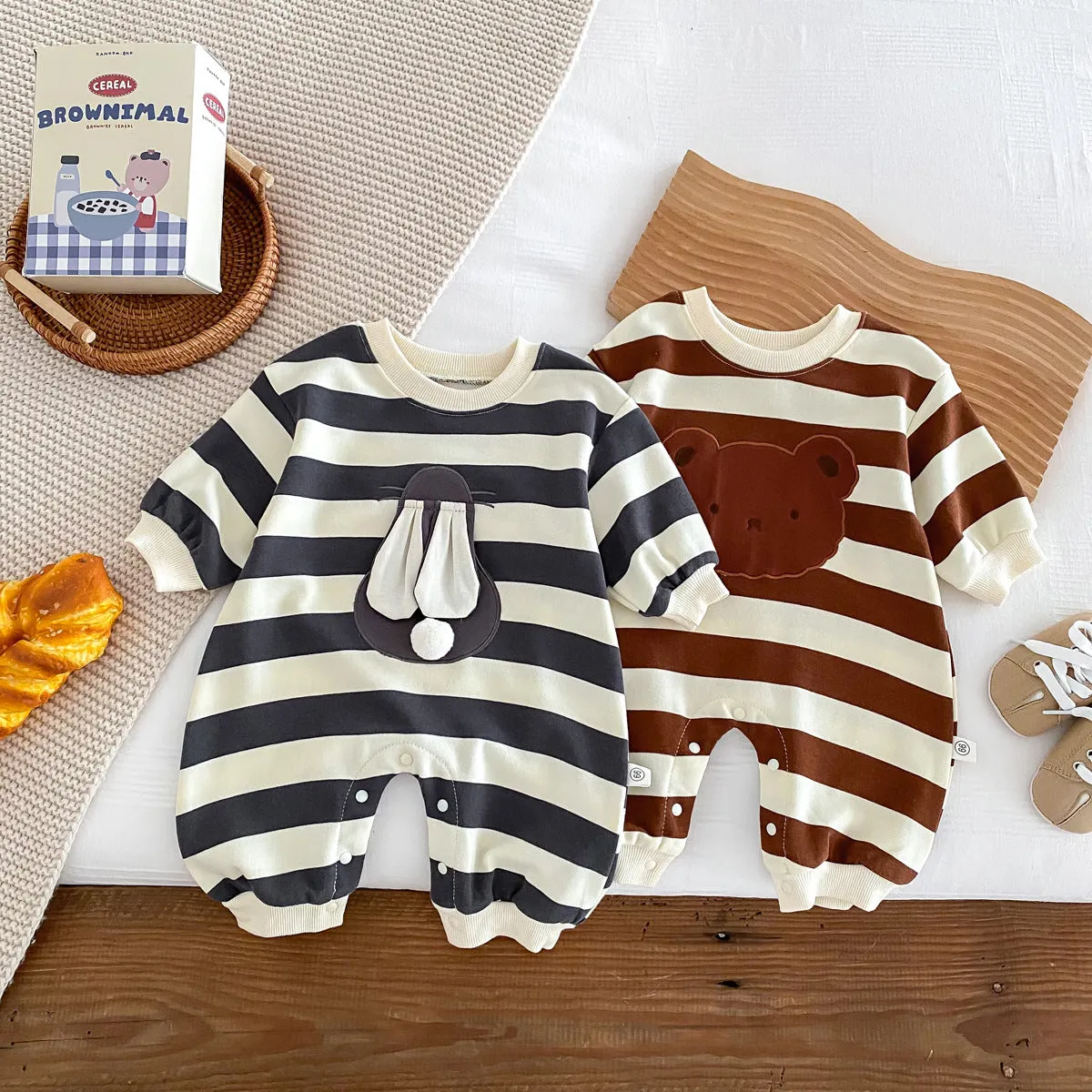 Baby Girls Boys Striped Cartoon Jumpsuits Wholesale 23101989