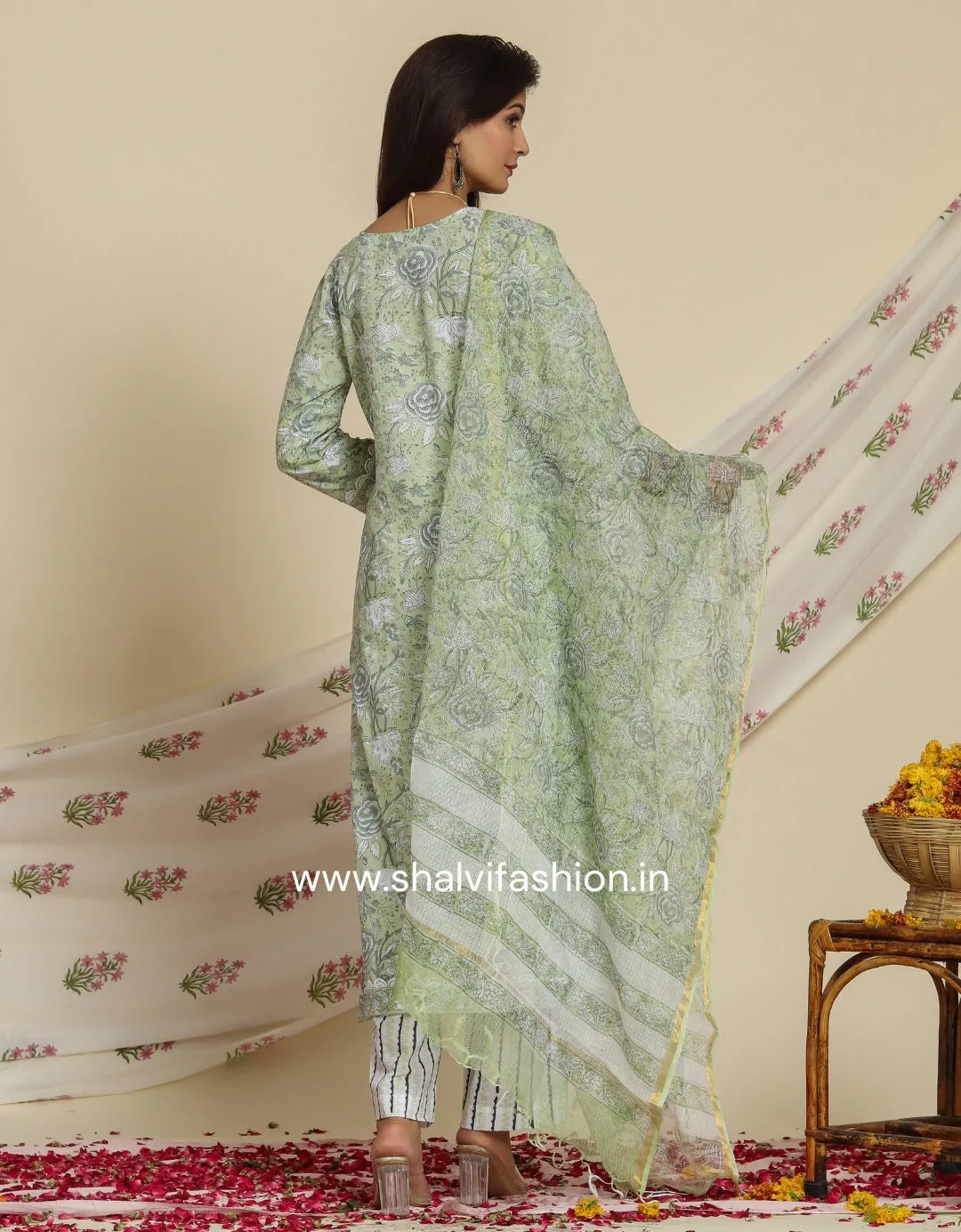 Bahar Hand Block Print Cotton Suit Set with Kota Doria Dupatta (CSS95KD)