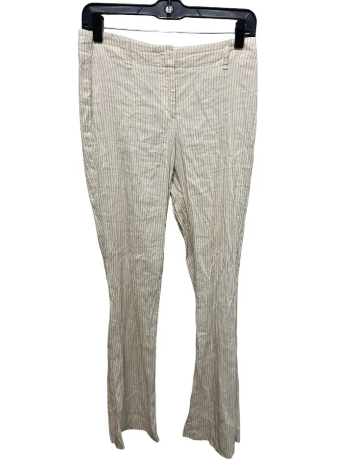 Boss Hugo Boss Size 6 White & Beige Linen Blend Striped Mid Rise Flare Pants