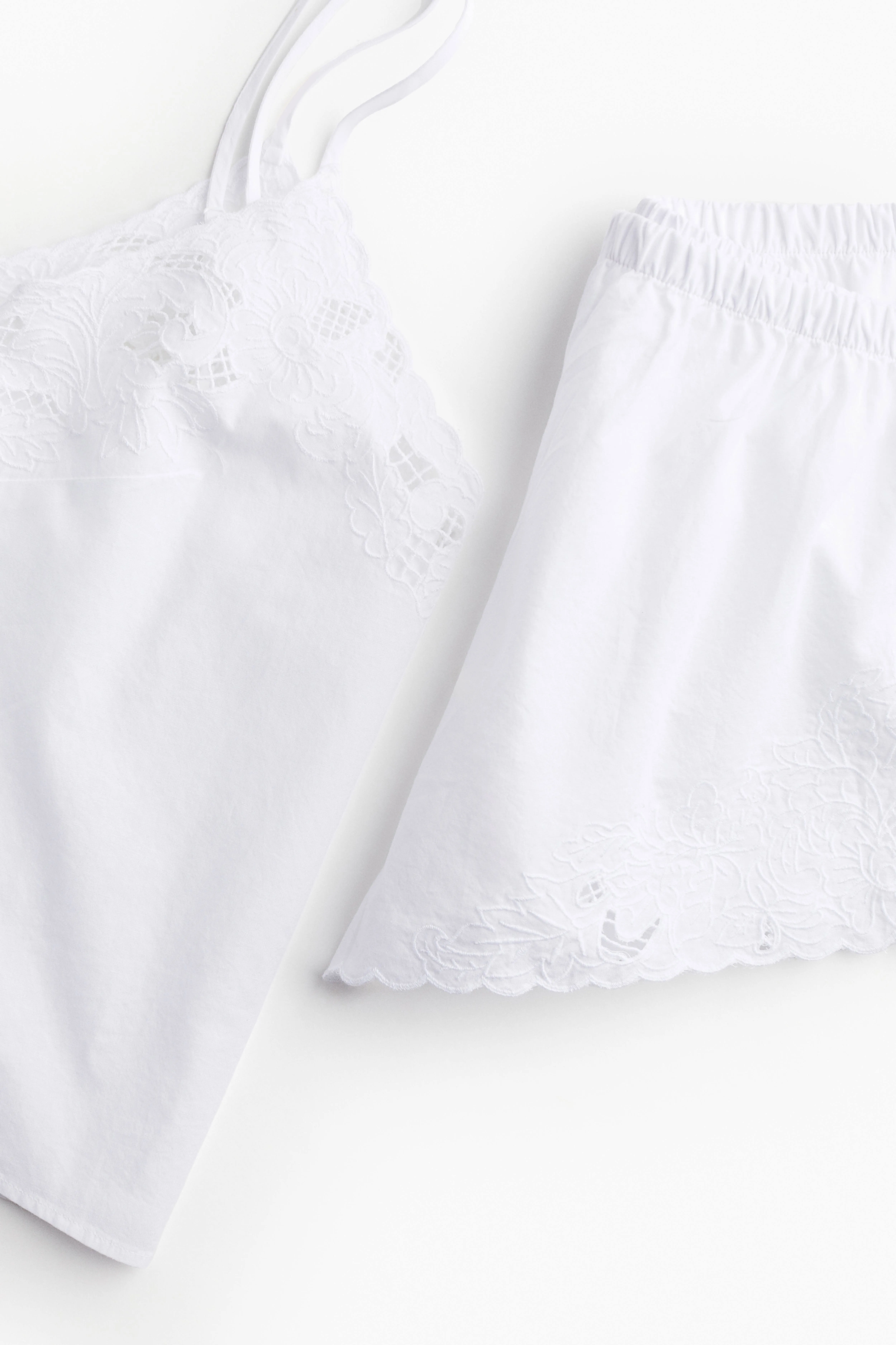 Broderie anglaise pyjamas - V-neck - Sleeveless - White - Ladies | H&M GB