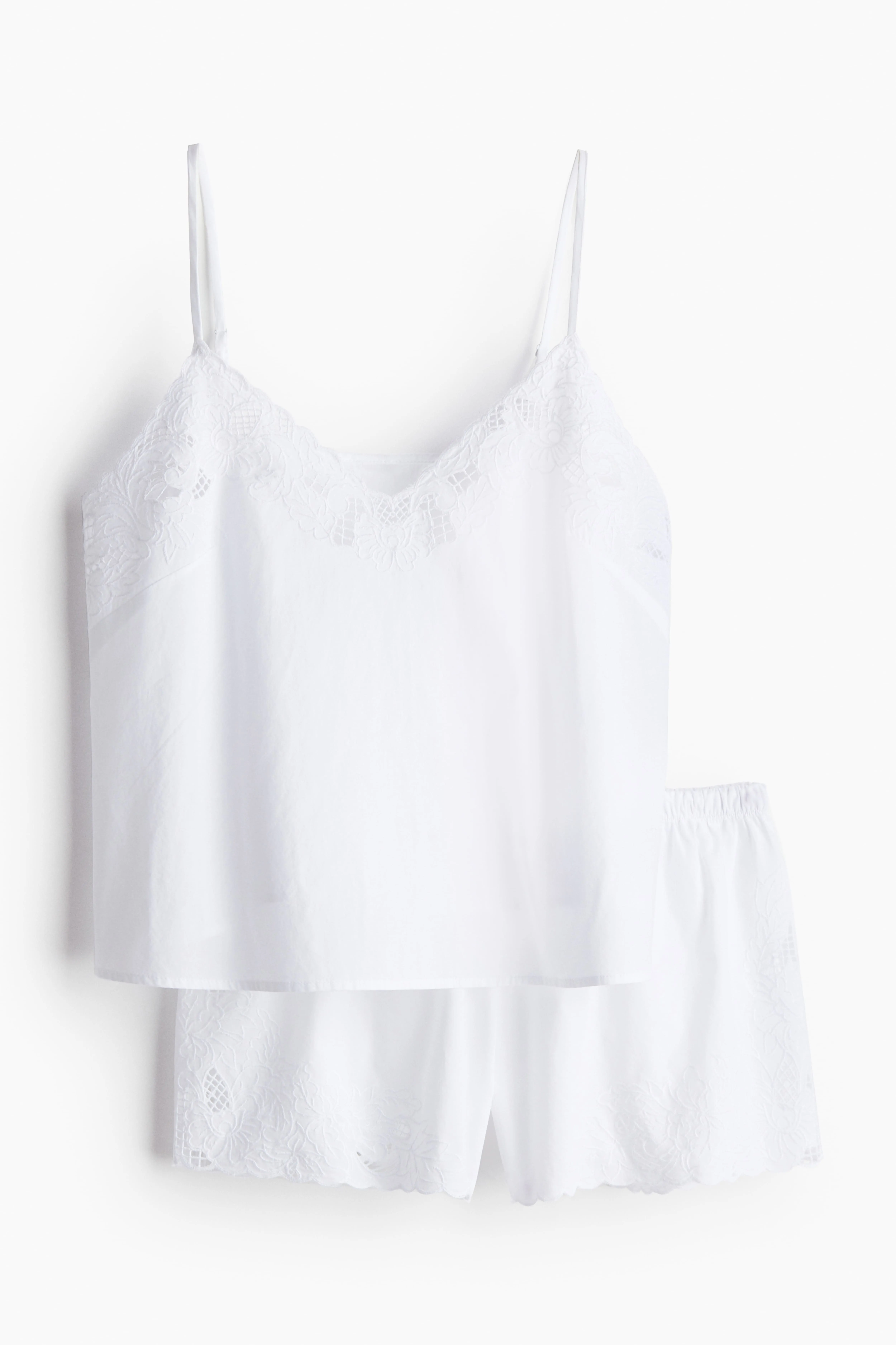 Broderie anglaise pyjamas - V-neck - Sleeveless - White - Ladies | H&M GB