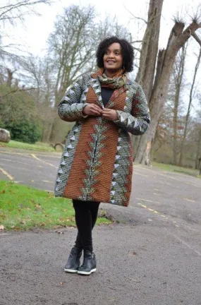 Brown & Cream Belted Quilted African Coat - African Clothing Store | JT Aphrique