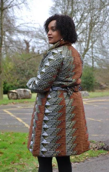 Brown & Cream Belted Quilted African Coat - African Clothing Store | JT Aphrique