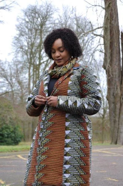 Brown & Cream Belted Quilted African Coat - African Clothing Store | JT Aphrique