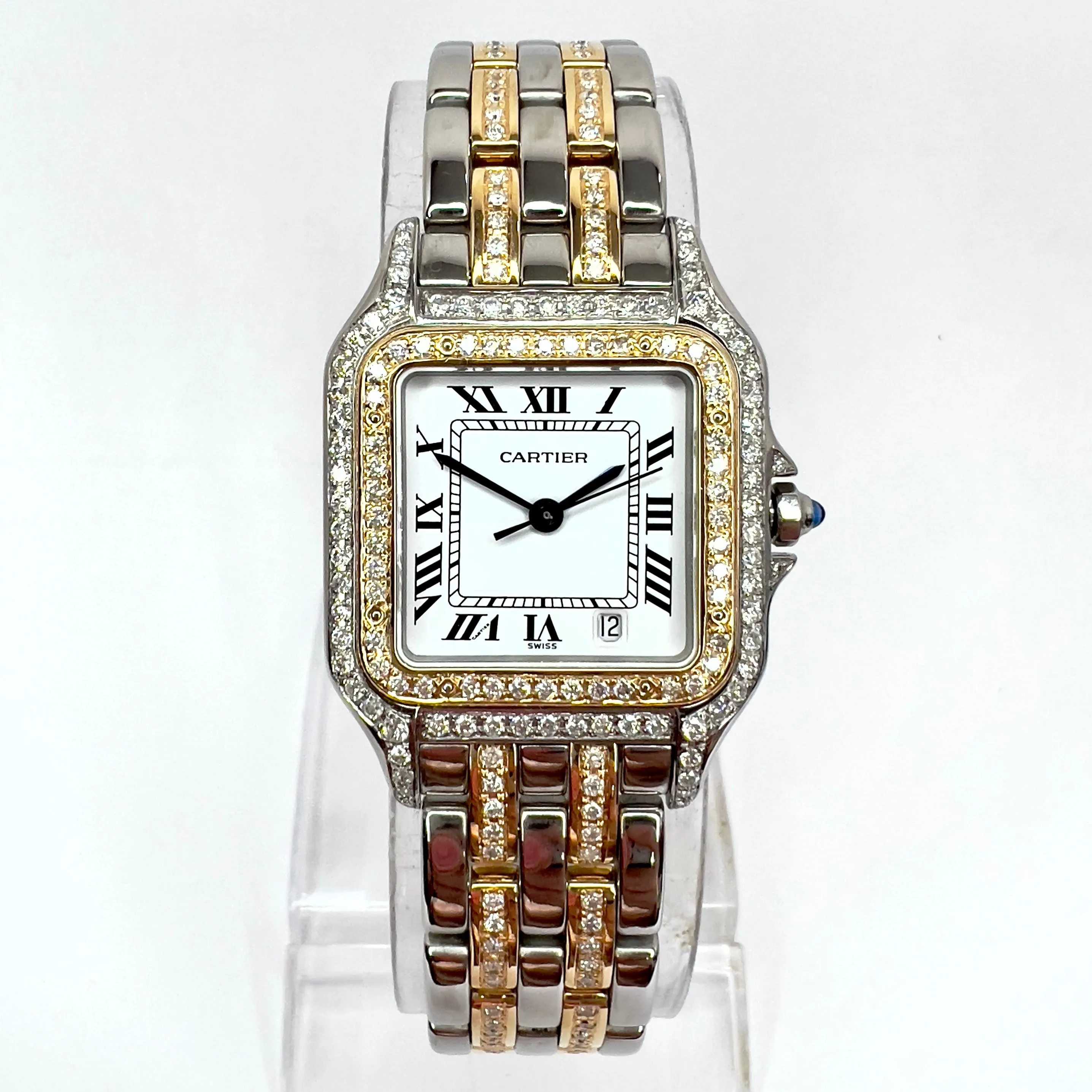 CARTIER PANTHERE 27mm 2 Row Gold Quartz 3.5TCW DIAMOND Watch