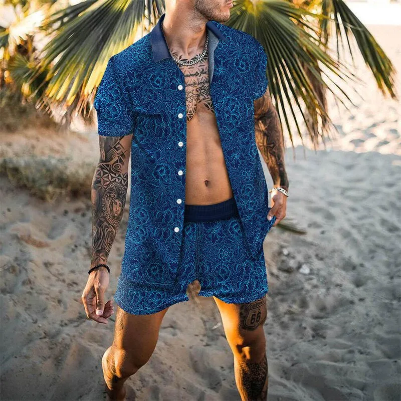 Casual Printed Shirt Suit Men