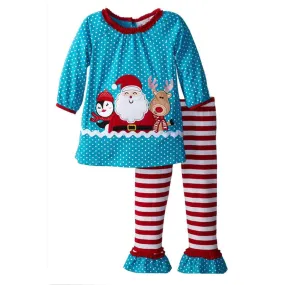 Christmas Baby Girls Toddlers cute Santa Clause Polka Dots Tops T-Shirts+Striped Ruffle Pants Outfits Kids Xmas 2pcs Suit Gift