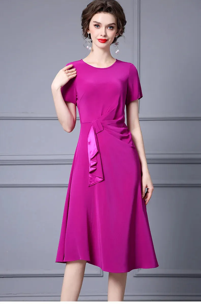 Clare O-Neck Collar Ruched Lace-up Slim Empire Office Lady Style A-LINE Dress