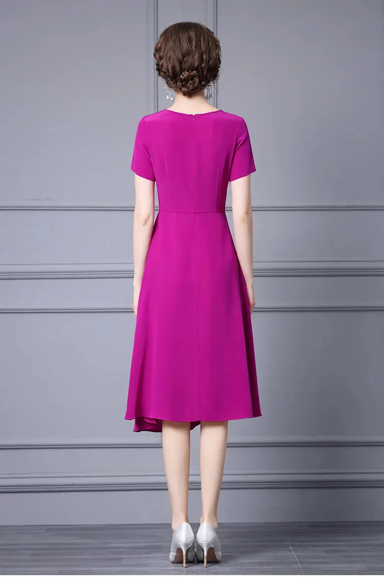 Clare O-Neck Collar Ruched Lace-up Slim Empire Office Lady Style A-LINE Dress