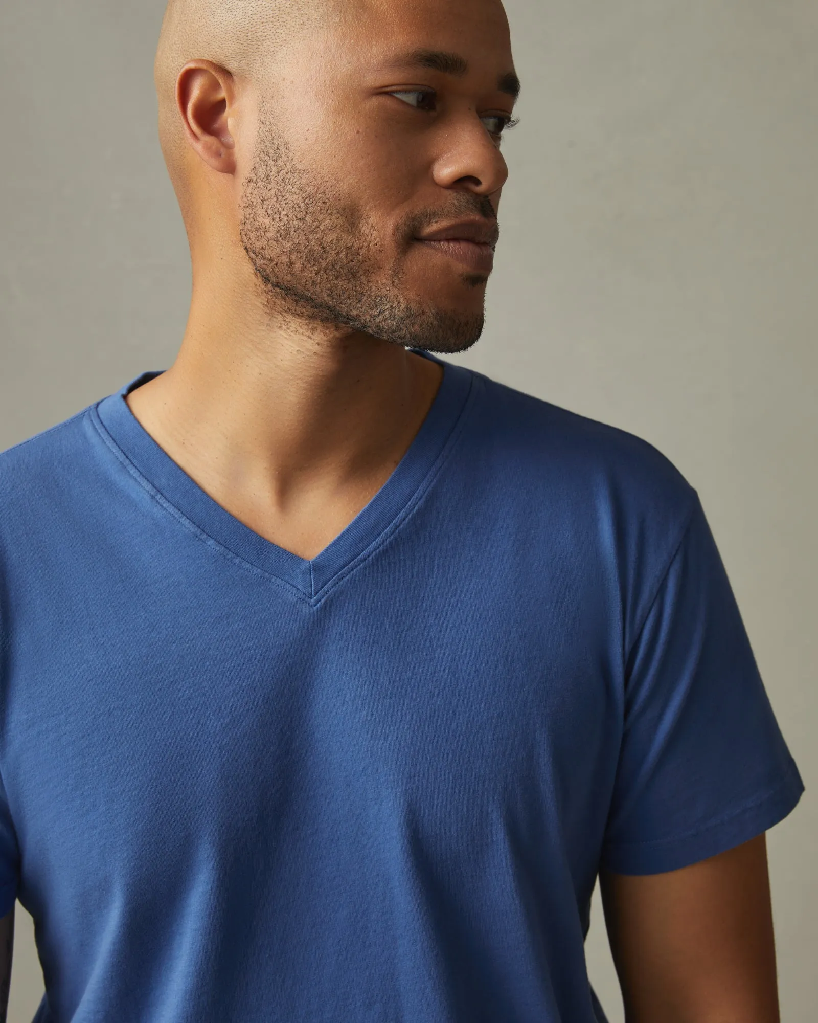 Classic Cotton V-Neck Tee - Harbor Blue