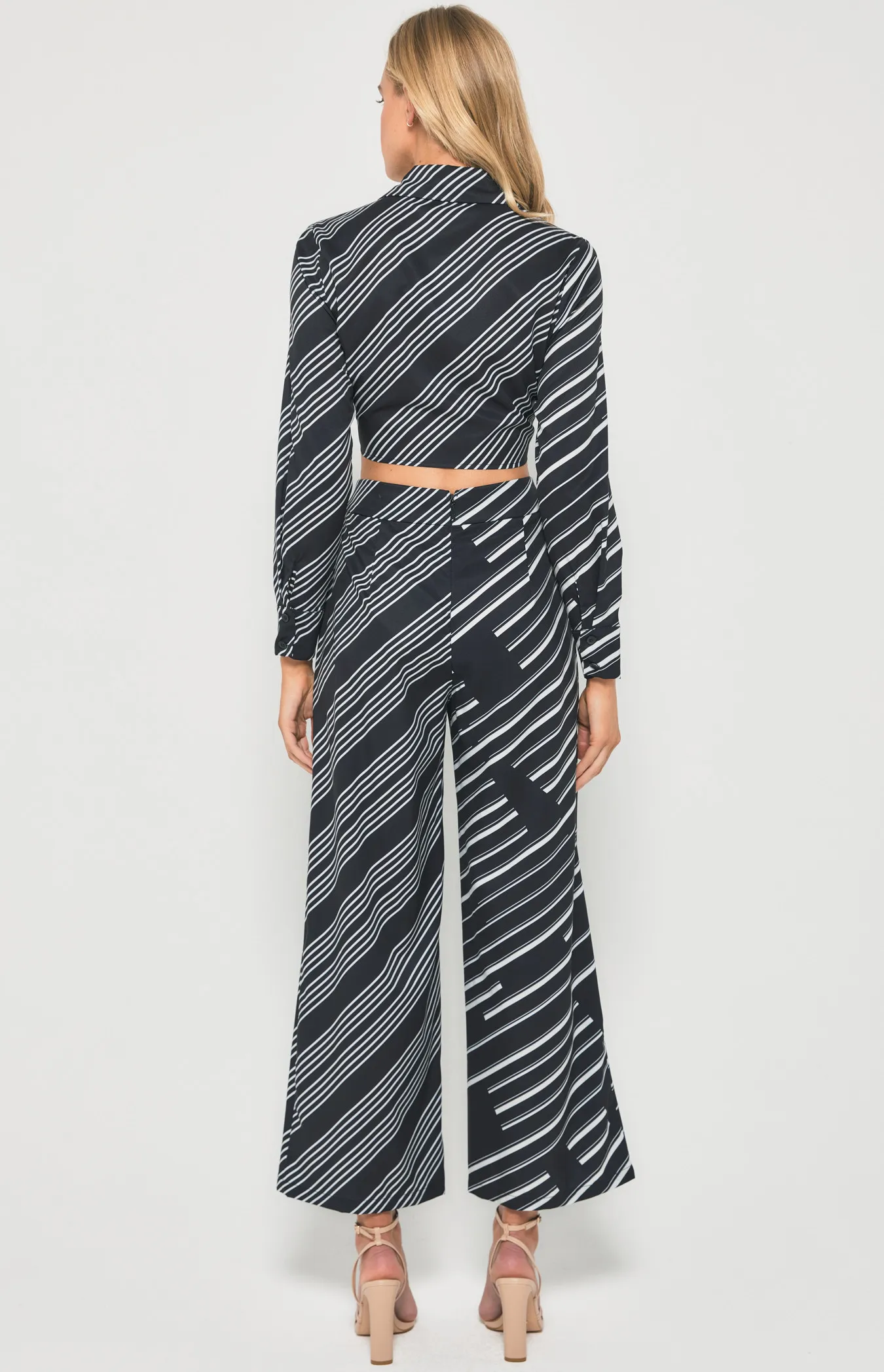 Contrast Striped Set with Tie Front Top and Pants (WSE301A)