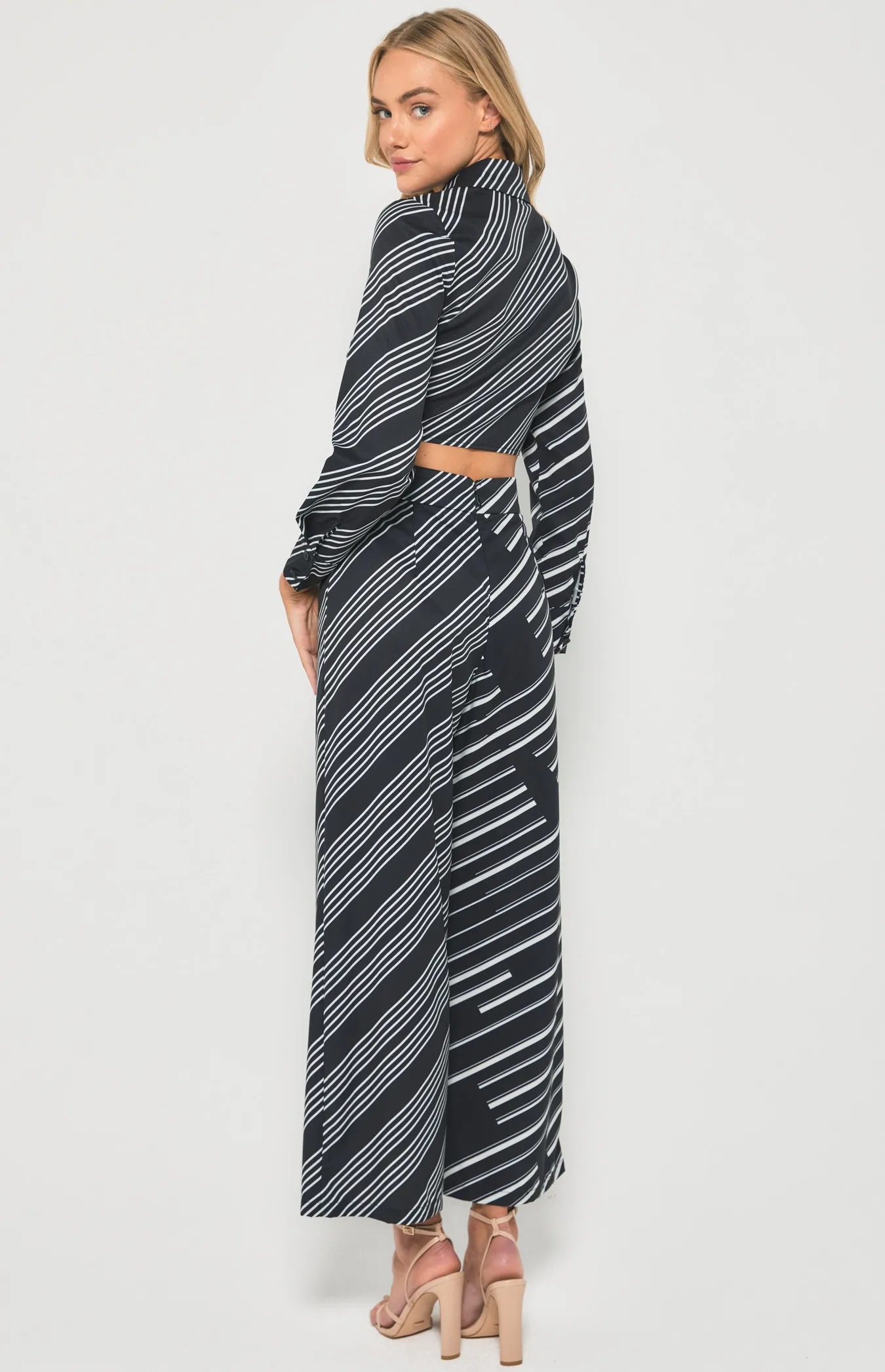 Contrast Striped Set with Tie Front Top and Pants (WSE301A)