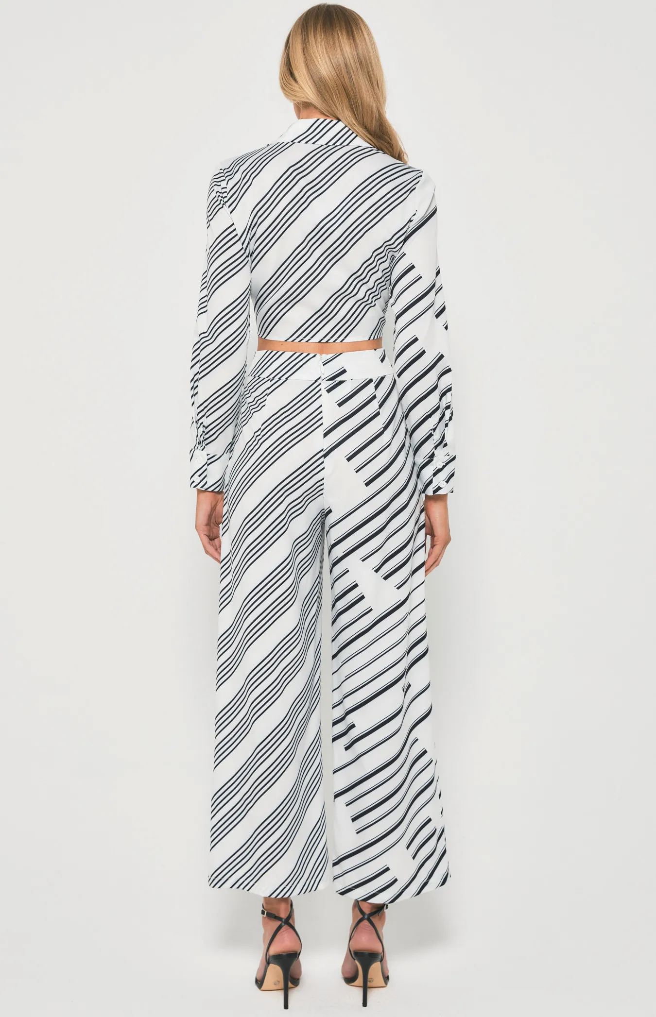 Contrast Striped Set with Tie Front Top and Pants (WSE301A)