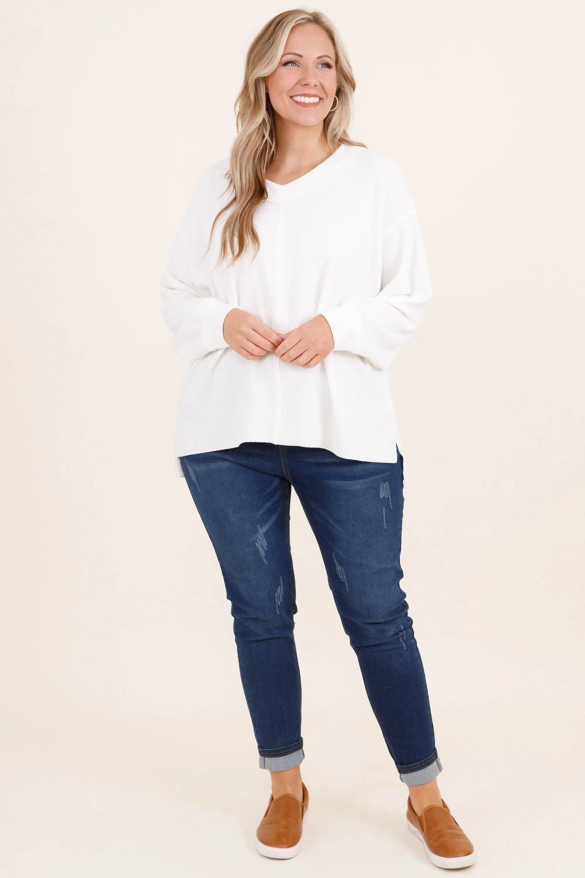 Cozy Textured Sweatshirt, Ivory