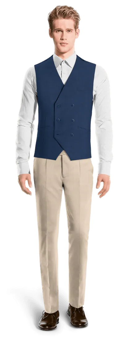 Cream Suit with blue waistcoat