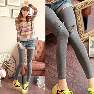 Cute Cat Printed Leggings Women Pants Cute Cotton Girl Leggings Women Clothing 5 Colors SM6