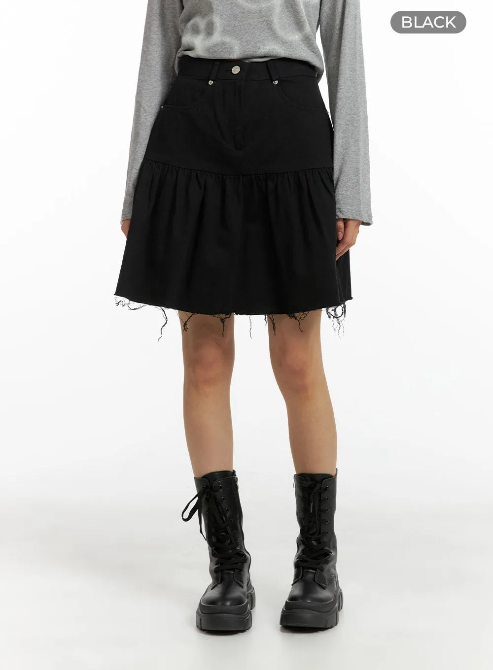 Destroyed Ruffled Hem Midi Skirt CM407