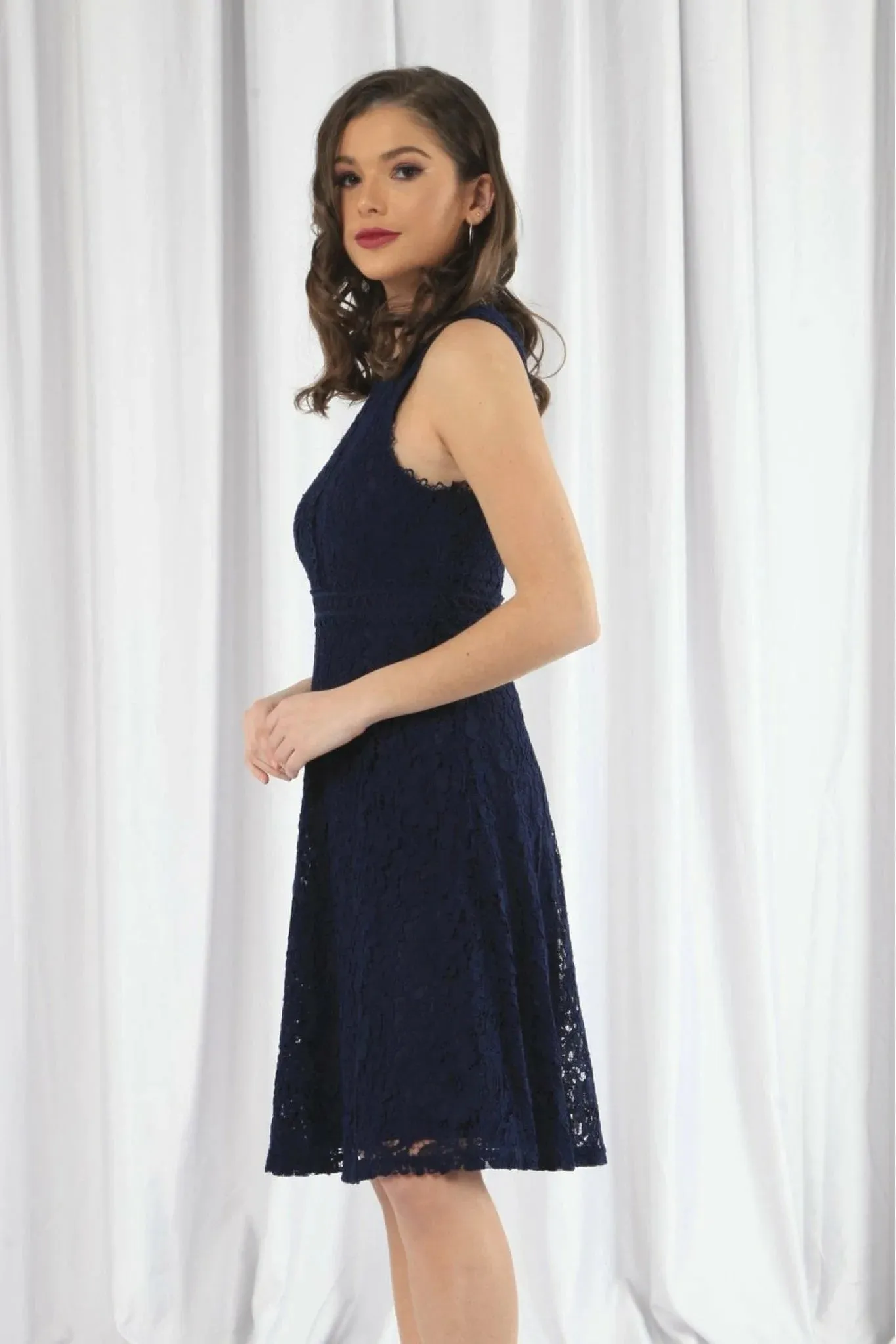 Double Second Navy Fit And Flare Lace Dress