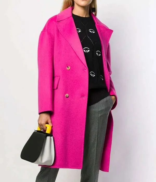 Emily in Paris Lily Collins Pink Wool Belted Coat