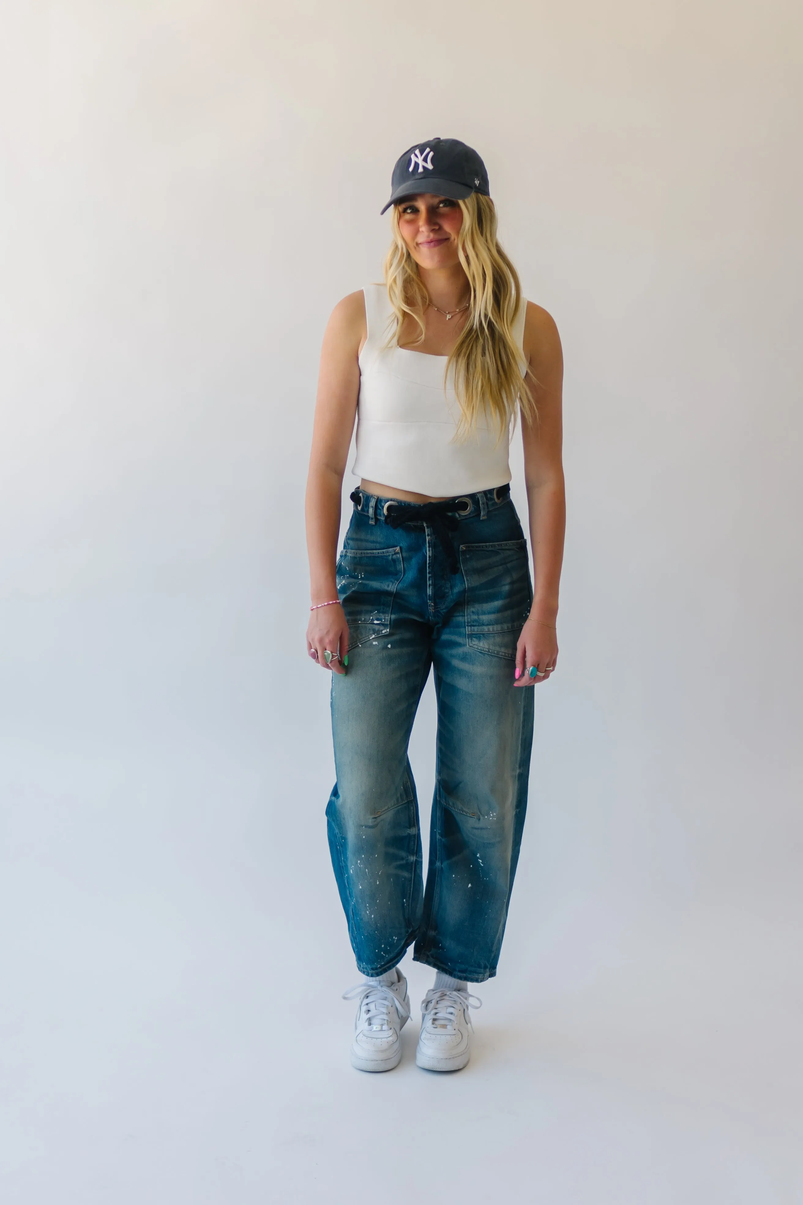 Free People: We The Free Moxie Pull-On Barrel Jeans in Timeless Blue