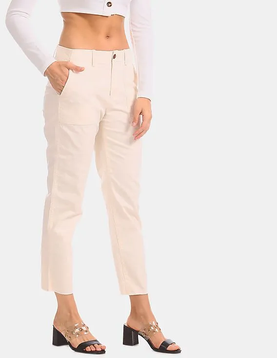 GAP Women White High Rise Straight Striped Utility Pants