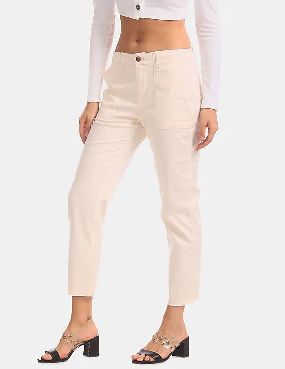 GAP Women White High Rise Straight Striped Utility Pants