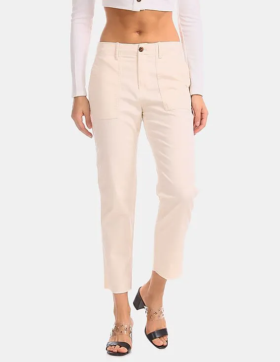 GAP Women White High Rise Straight Striped Utility Pants