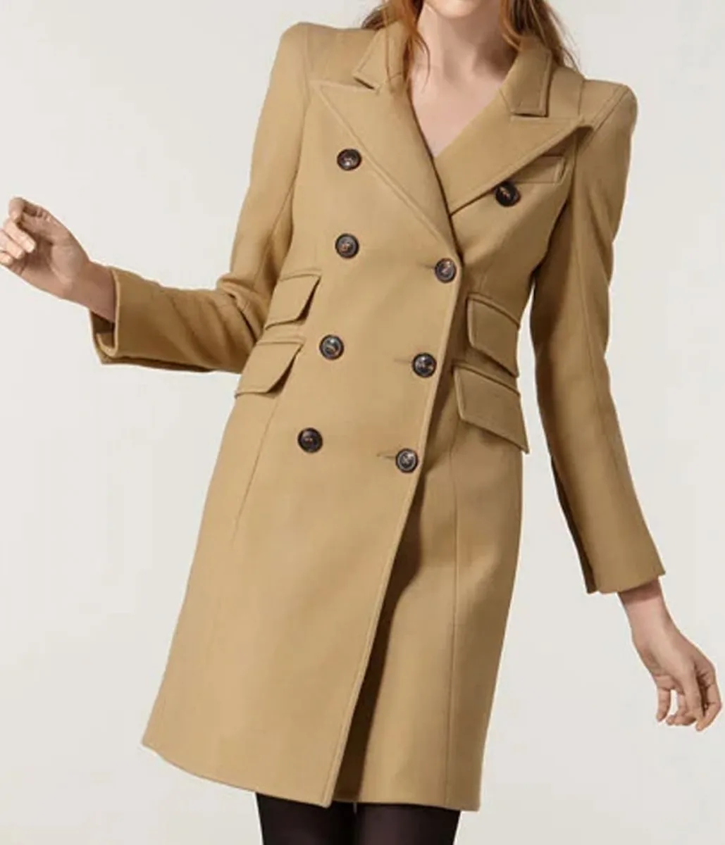 Geneva Carr Bull Double Breasted Camel Brown Coat