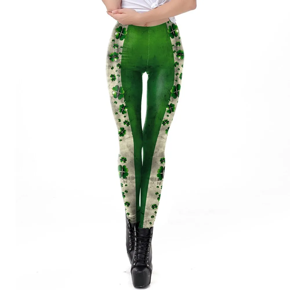 Green Women St. Patrick's Day Leggins Shamrock Pants Spring Elastic Workout Legging Cute Sexy Legins Plus Size