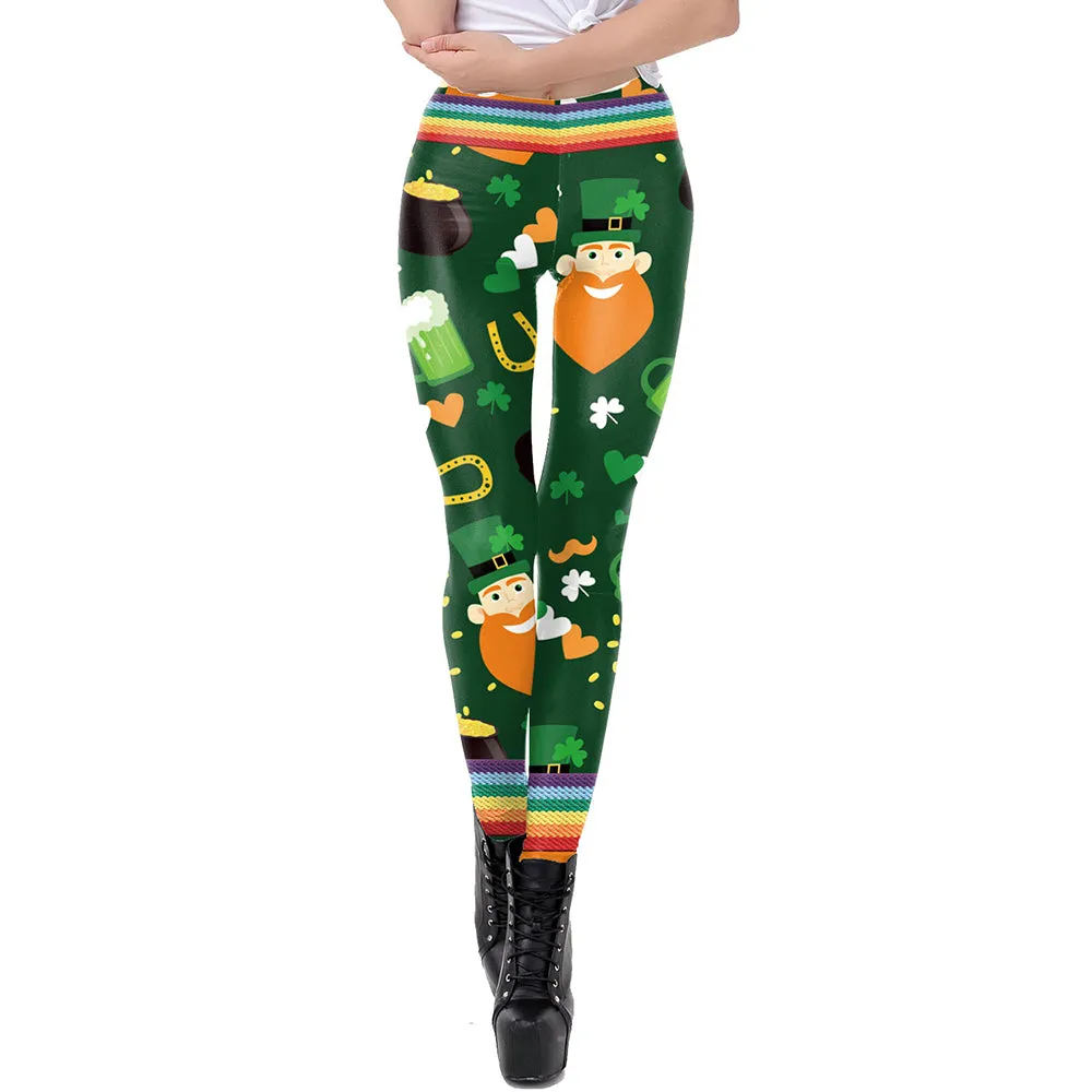 Green Women St. Patrick's Day Leggins Shamrock Pants Spring Elastic Workout Legging Cute Sexy Legins Plus Size