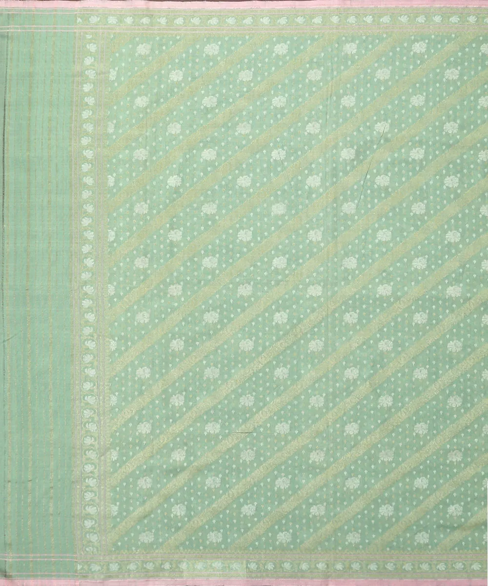 Handloom Sea Green Jamdani Banarasi Suit Set In Handspun Cotton Twisted with Katan Silk