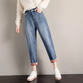 Harlan Denim Winter Loose Ankle Length High Waisted Jeans for Women