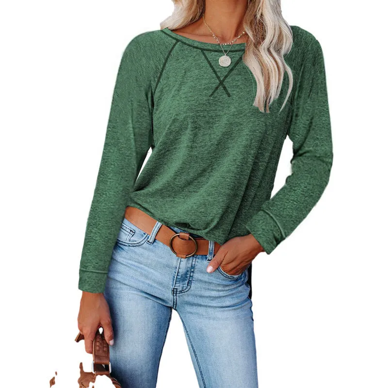 Haute Edition Women's Casual Fall Long Sleeve Top With Raglan Constrast Colorblock Sleeves