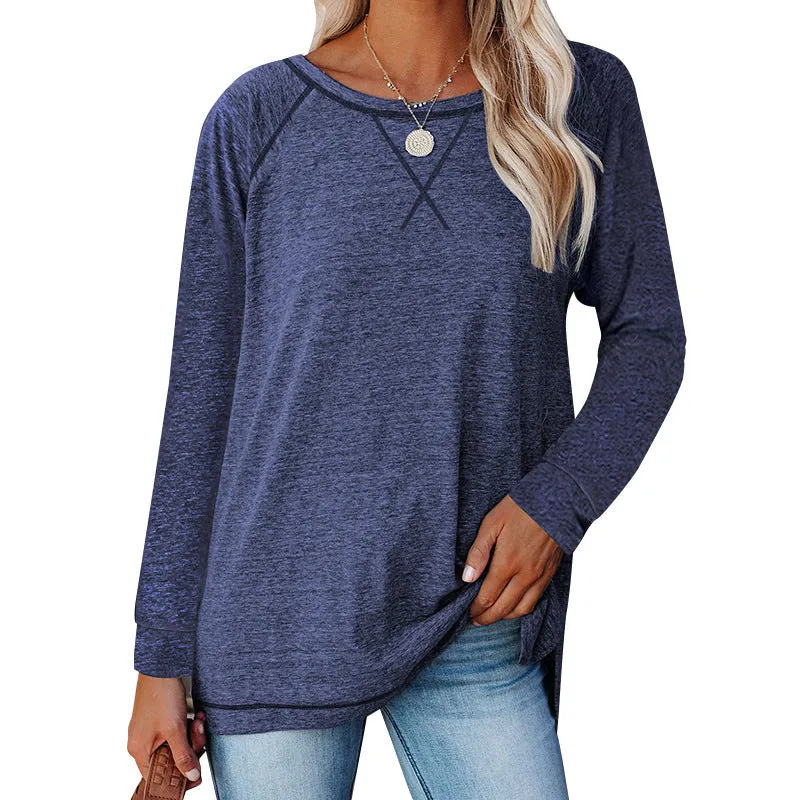 Haute Edition Women's Casual Fall Long Sleeve Top With Raglan Constrast Colorblock Sleeves